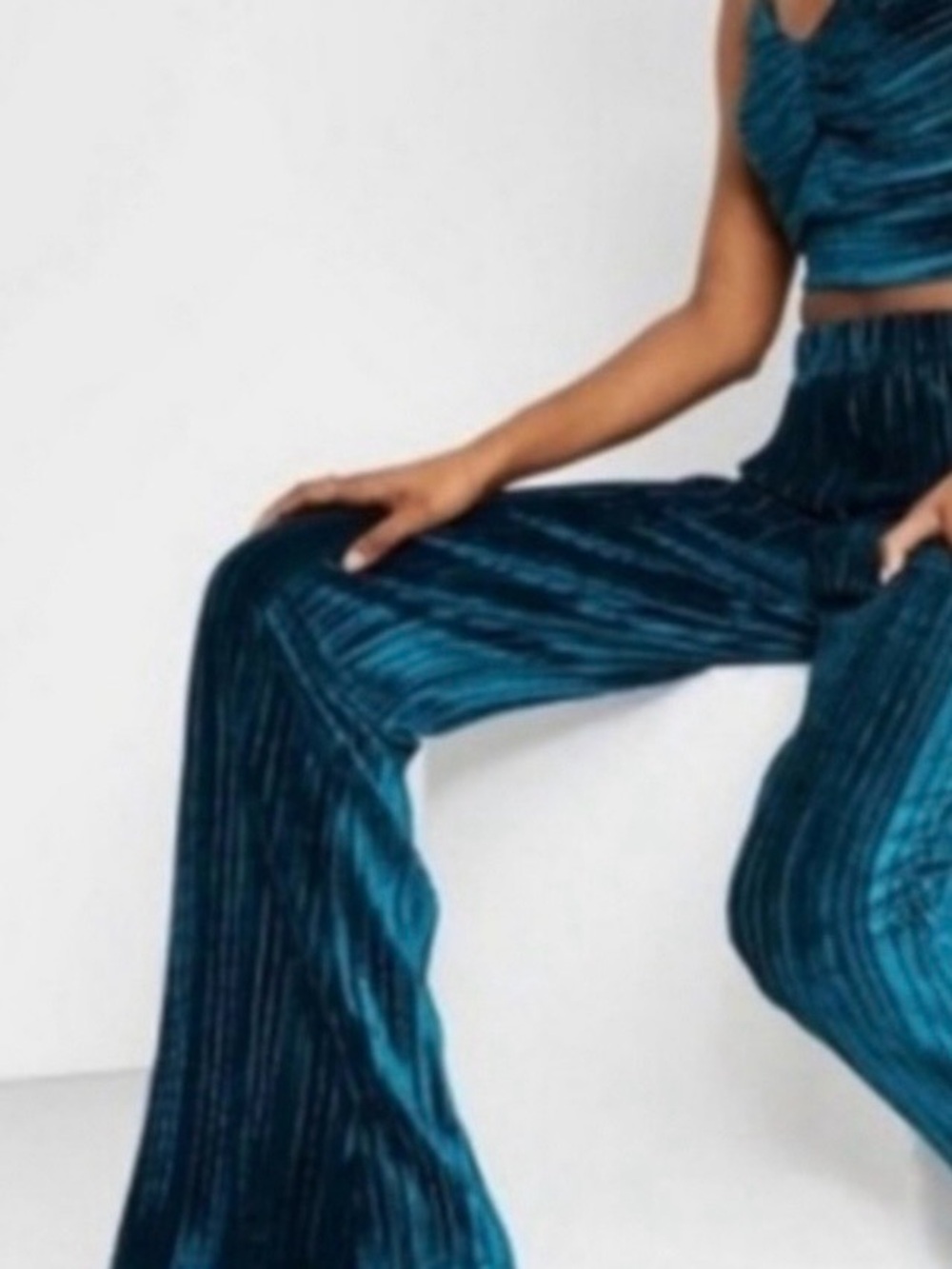 Wild Fable High Rise Pleated Velvet Pants Teal Size S